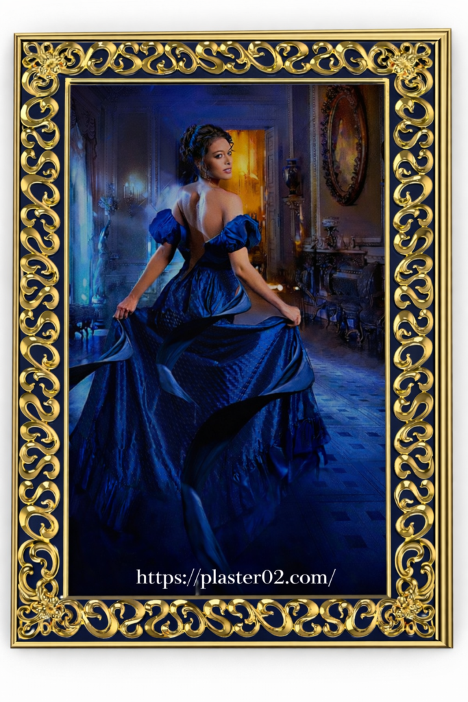 Ornate decorative plaster design with a classic gold frame in an elegant interior