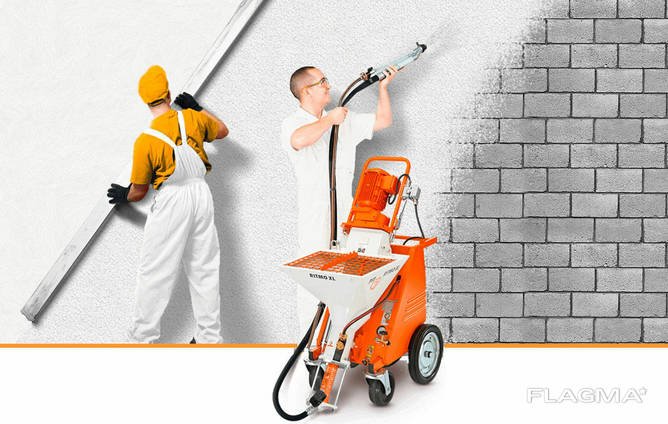 Machine-Applied Gypsum Plastering in London Machine application of gypsum plaster to an internal wall